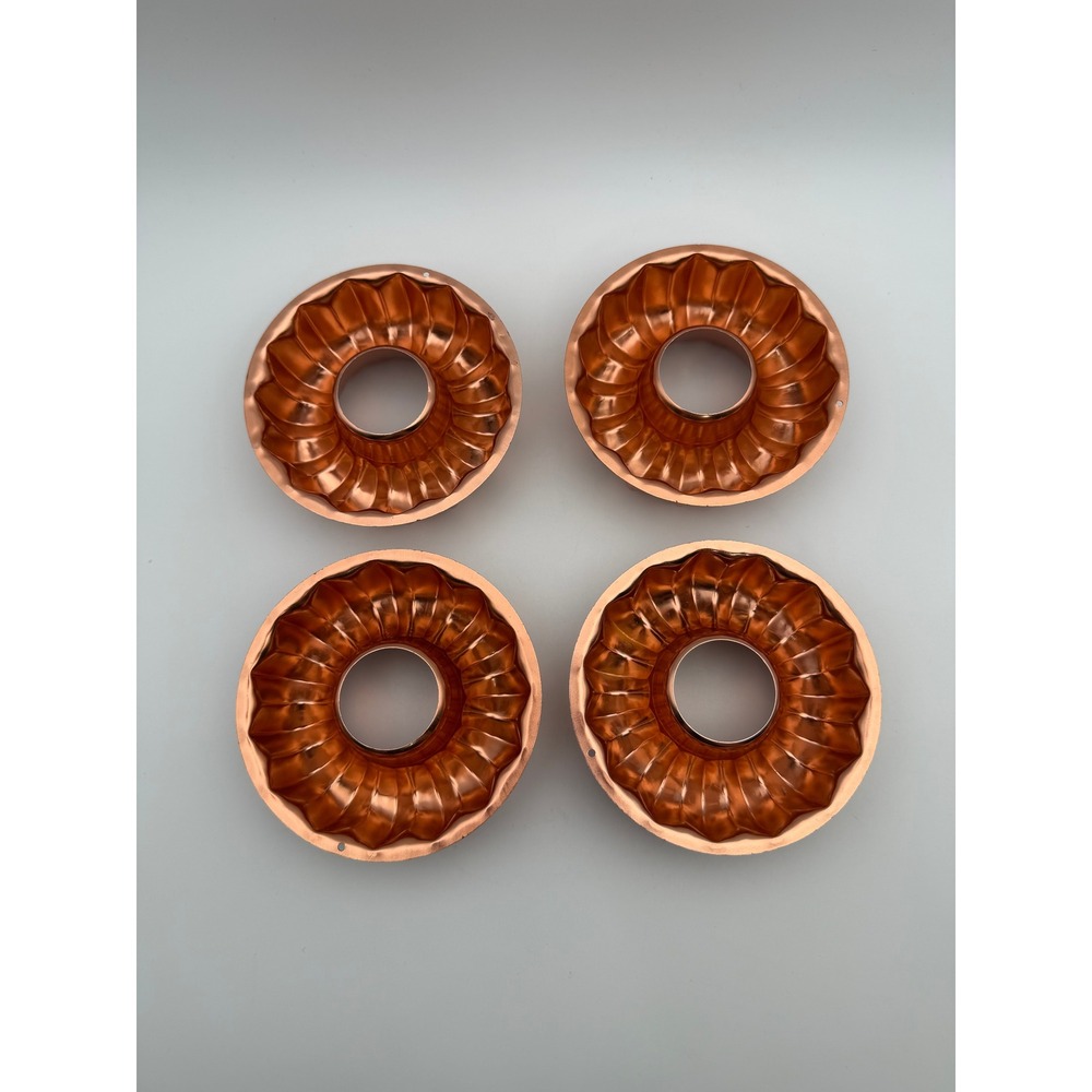 Vintage Copper Tone Mini Fluted Cake Molds Set of‎ 4 Ring Jello Tins 4 Inch